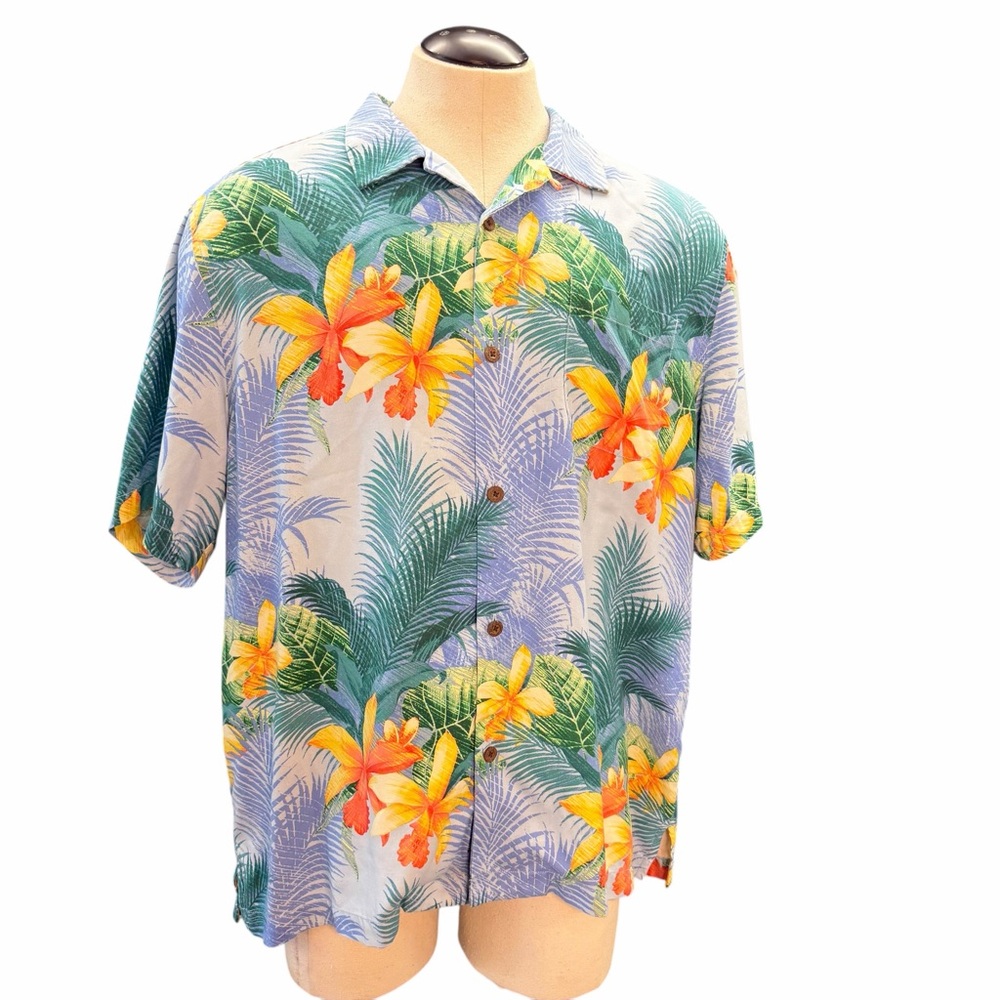 TOMMY BAHAMA IslandZone Floral Silk-Blend Camp Shirt – Size XL
